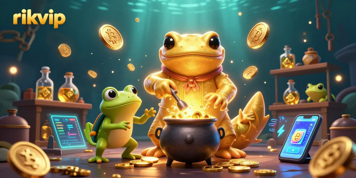 Join the otter alchemist, frog apprentice, and newts amid crypto coins at rikvip, a vibrant gaming scene.