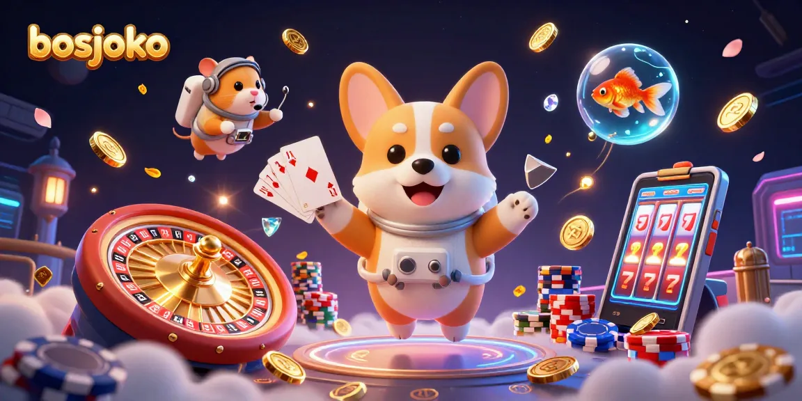 Membuka keberuntungan di bosjoko dengan permainan slot dan tumpukan chip cerah di kasino luar angkasa.