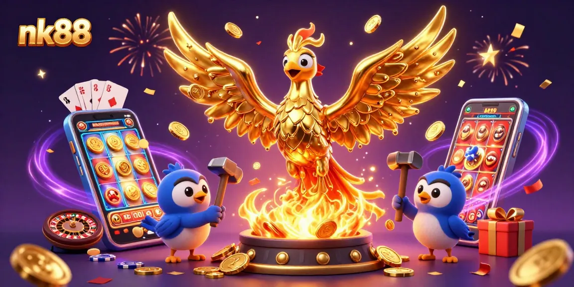 Experience thrilling games at nk88 with a golden phoenix representing vibrant casino excitement.