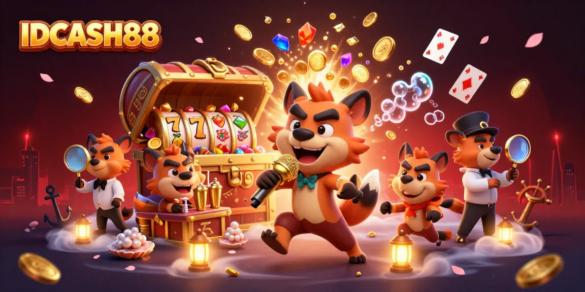 Engage with IDCASH88 at a lively 3D cartoon casino featuring hyenas in action.