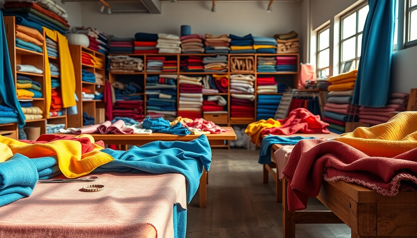 Explore diverse stoffen online that enhance creativity, showcasing colorful fabrics in an inviting workshop.
