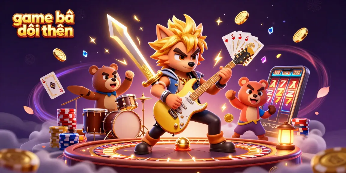 Experience game bài đổi thưởng strategies with a vibrant 3D casino scene featuring rock star animals and dynamic elements.