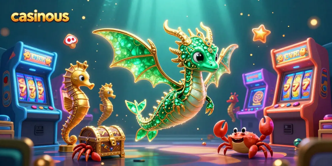 Experience the excitement of casinous with vibrant sea creatures, slot elements, and a treasure of games.
