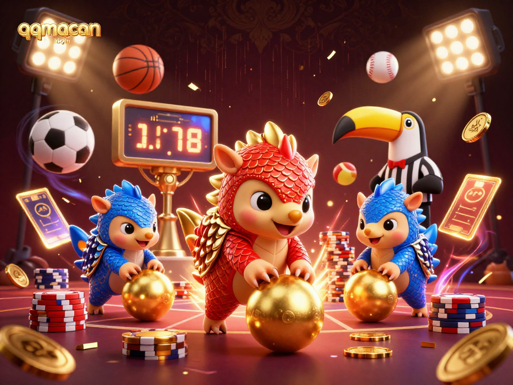 Engage with qqmacan login in a vibrant 3D casino scene featuring dynamic pangolin rivals.