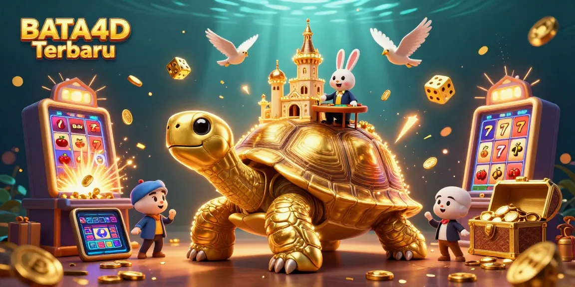 BATA4D Terbaru showcases a vibrant 3D casino scene with animated characters and a jackpot explosion.