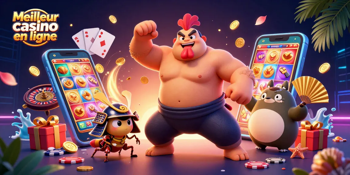Experience the excitement of Meilleur casino en ligne with an engaging 3D illustration of lively casino elements.