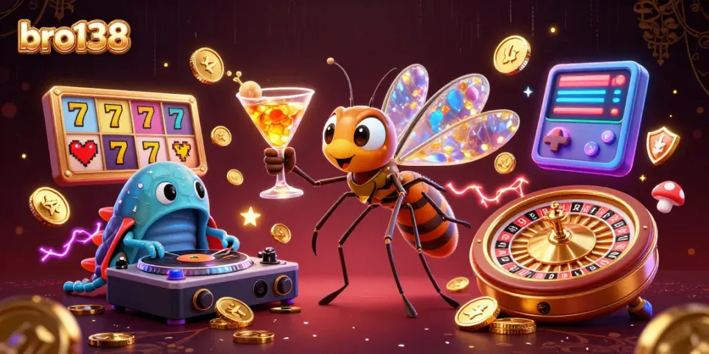 Engage with bro138 through dynamic casino-themed illustration featuring vibrant elements and characters.