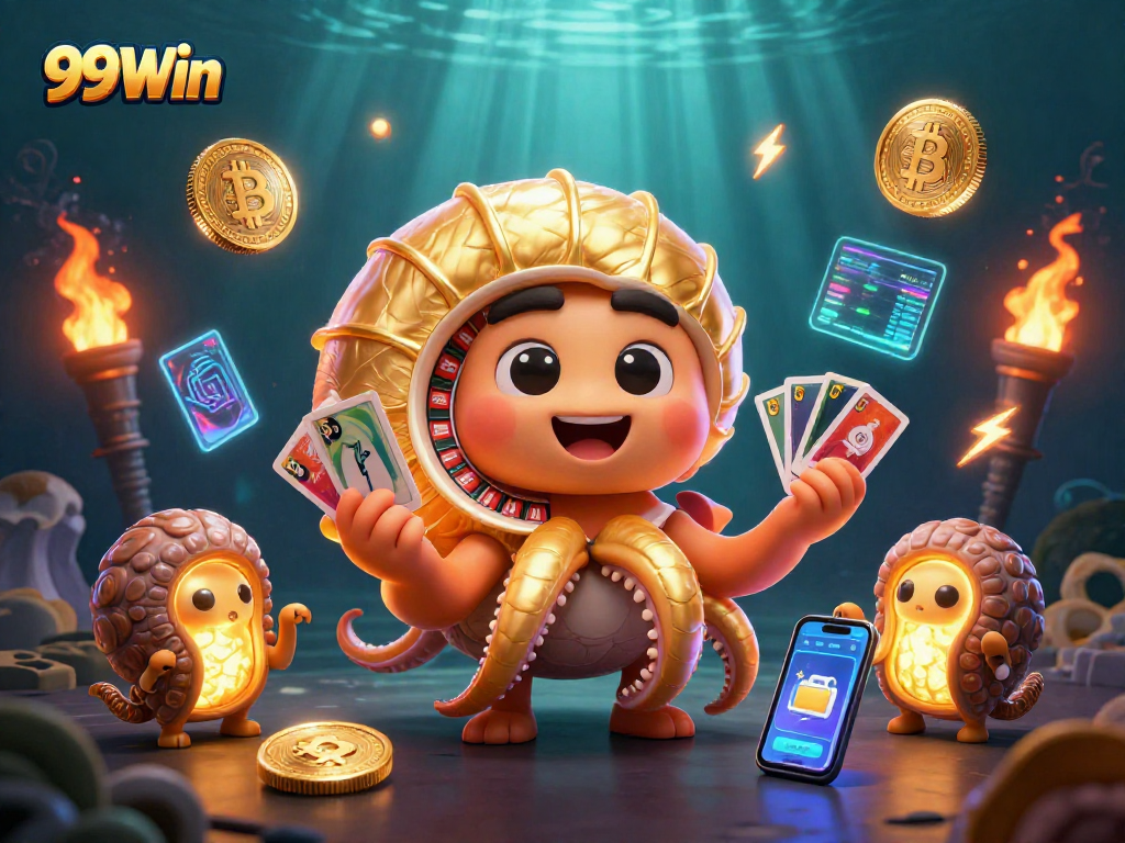Engage in thrilling gaming experiences with 99Win, featuring a rich 3D casino illustration.