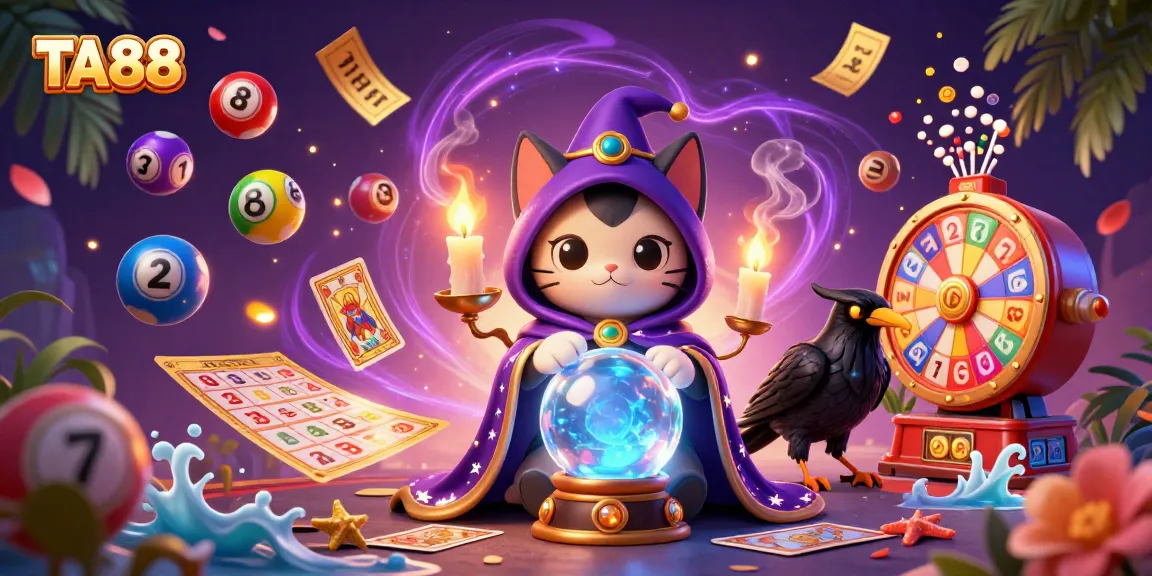 Engage in TA88 lottery excitement with vibrant balls, mystic cat, and magical winning ambiance.