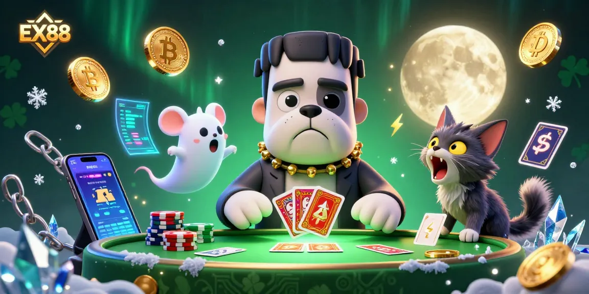 Experience thrilling gameplay with EX88 at a 3D casino featuring crypto elements and vibrant characters.
