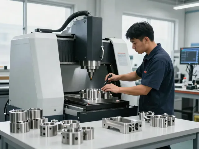Custom stainless steel parts being machined in a modern workshop.