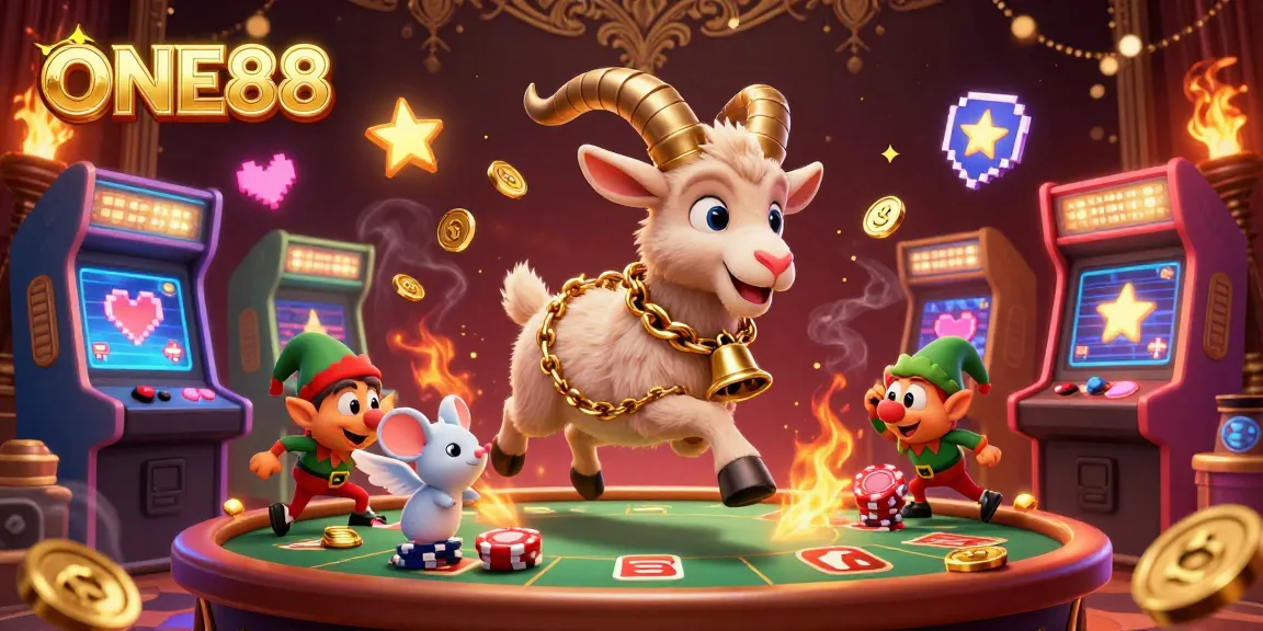 Experience the excitement of the ONE88 casino with vibrant characters and game elements creating a dynamic atmosphere.
