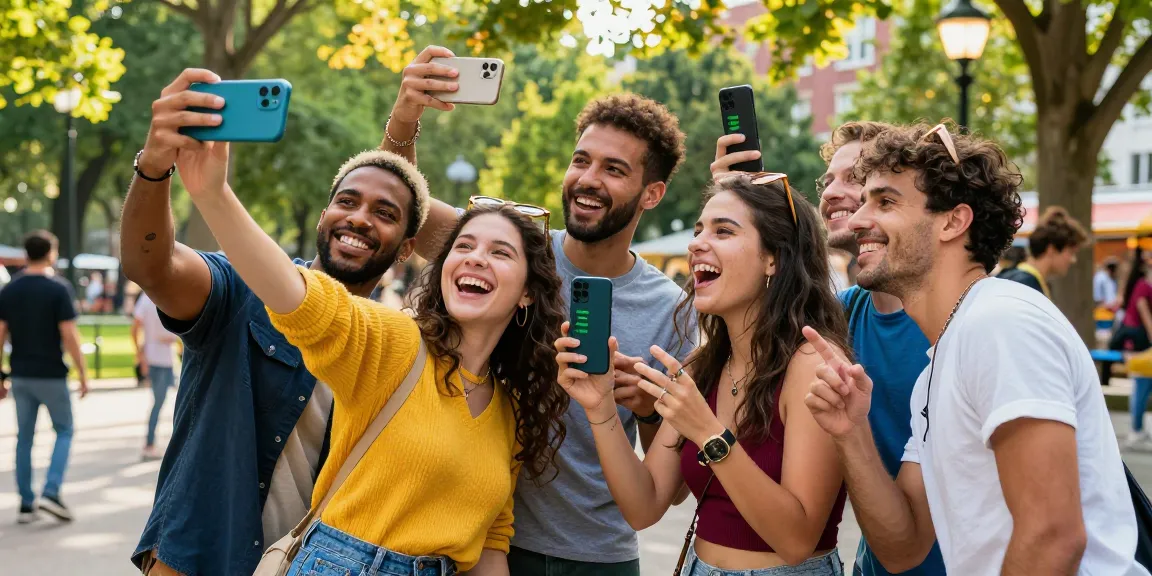Group of friends enjoying an attractive test in a sunny park.