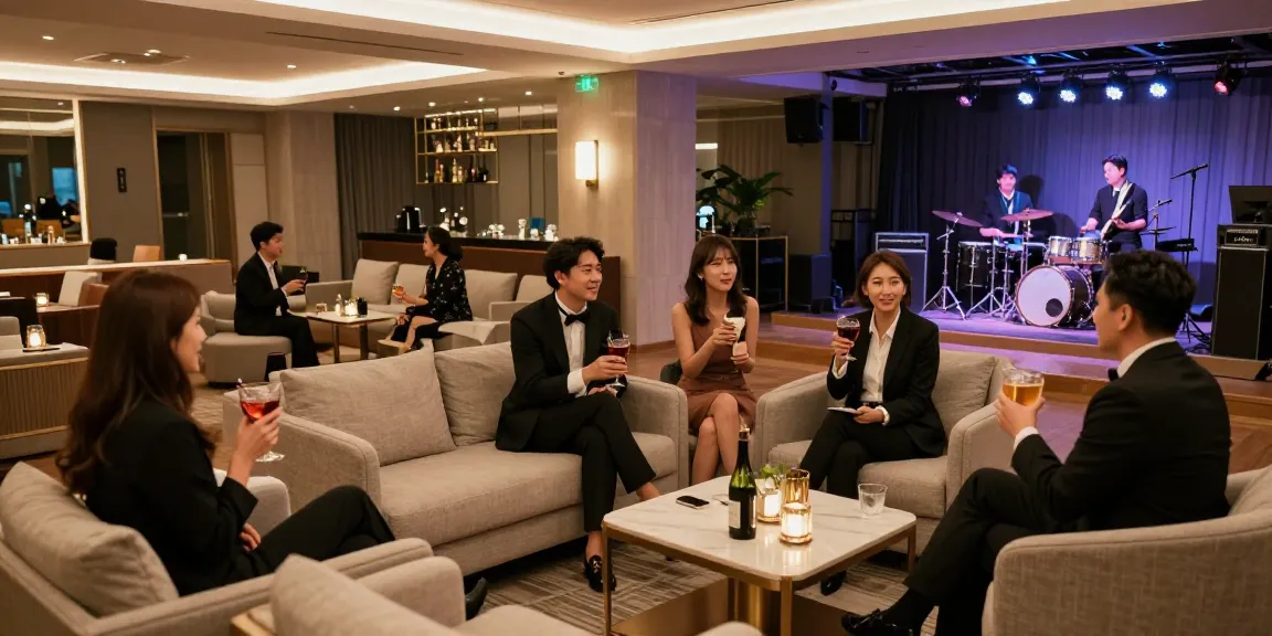 강남 쩜오의 고급스러운 분위기와 사교적인 순간을 보여줍니다.