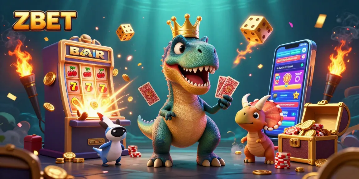 ZBET players engage with vibrant slot machine action featuring friendly cartoon dinosaurs
