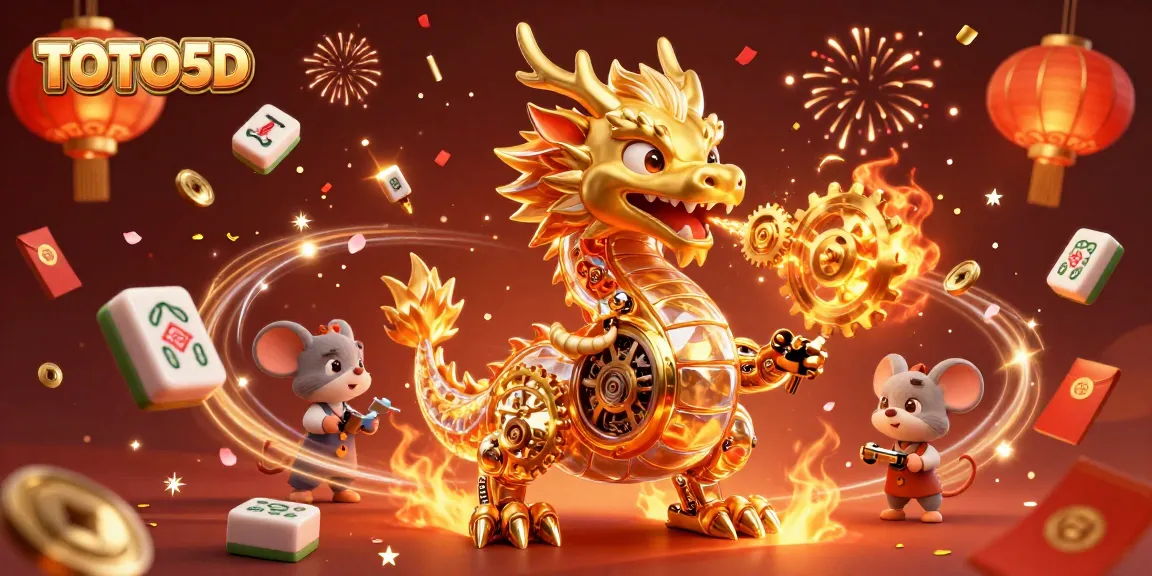 Engage with TOTO5D in this vibrant illustration of a golden dragon and festive elements.