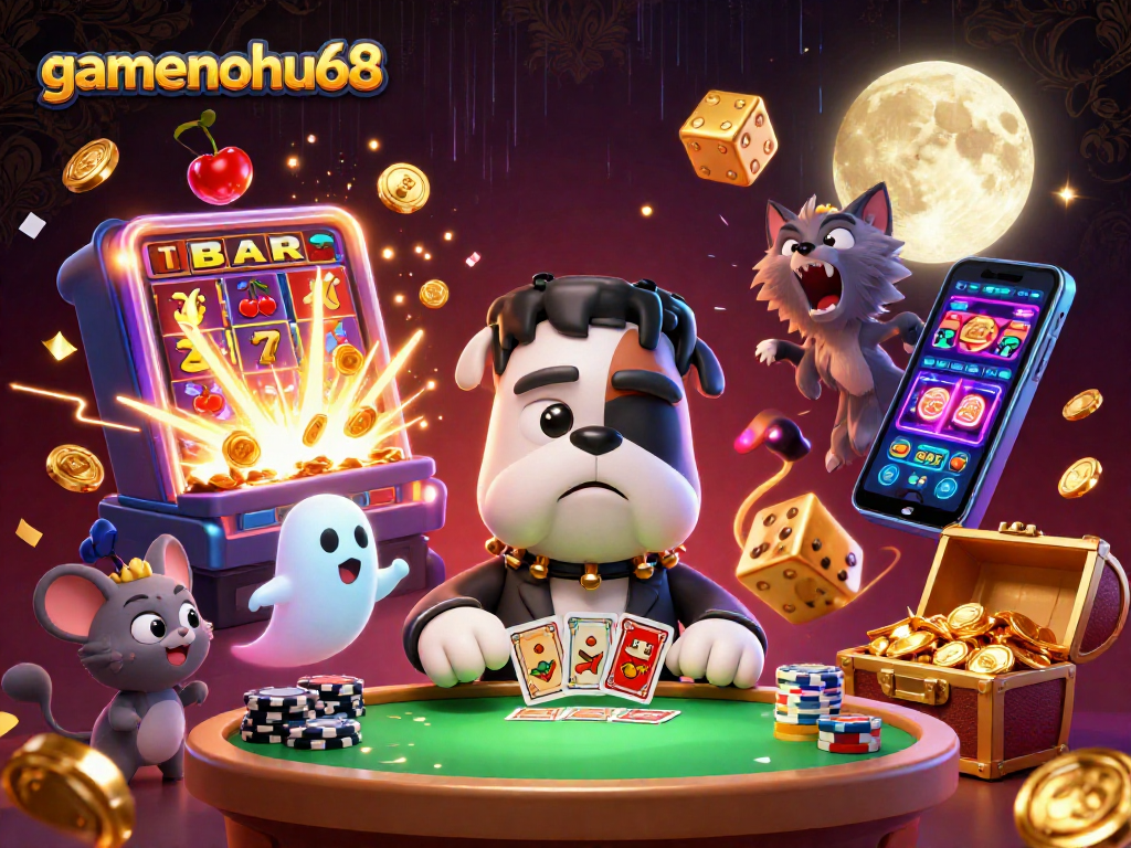 Experience thrilling card games with gamenohu68's lively casino scene featuring unique characters!