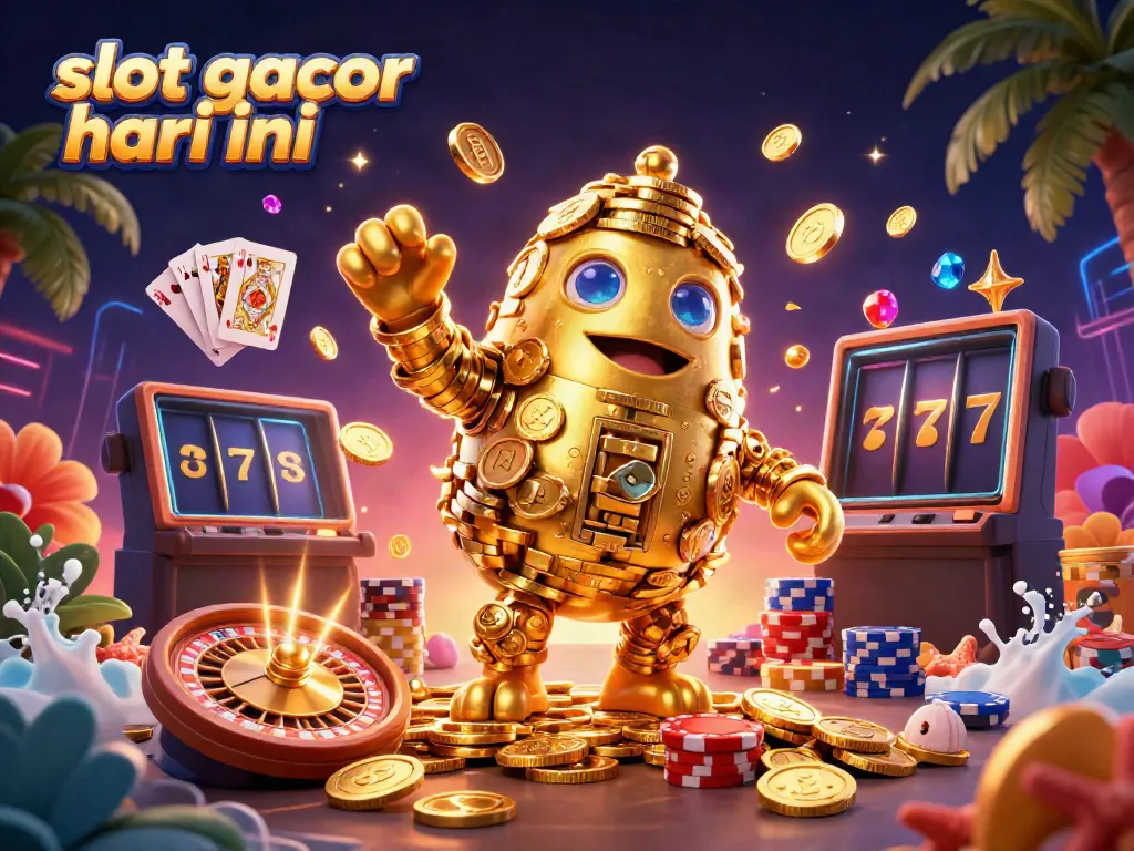 Experience the excitement of slot gacor hari ini with dynamic golden elements and colorful casino symbols.