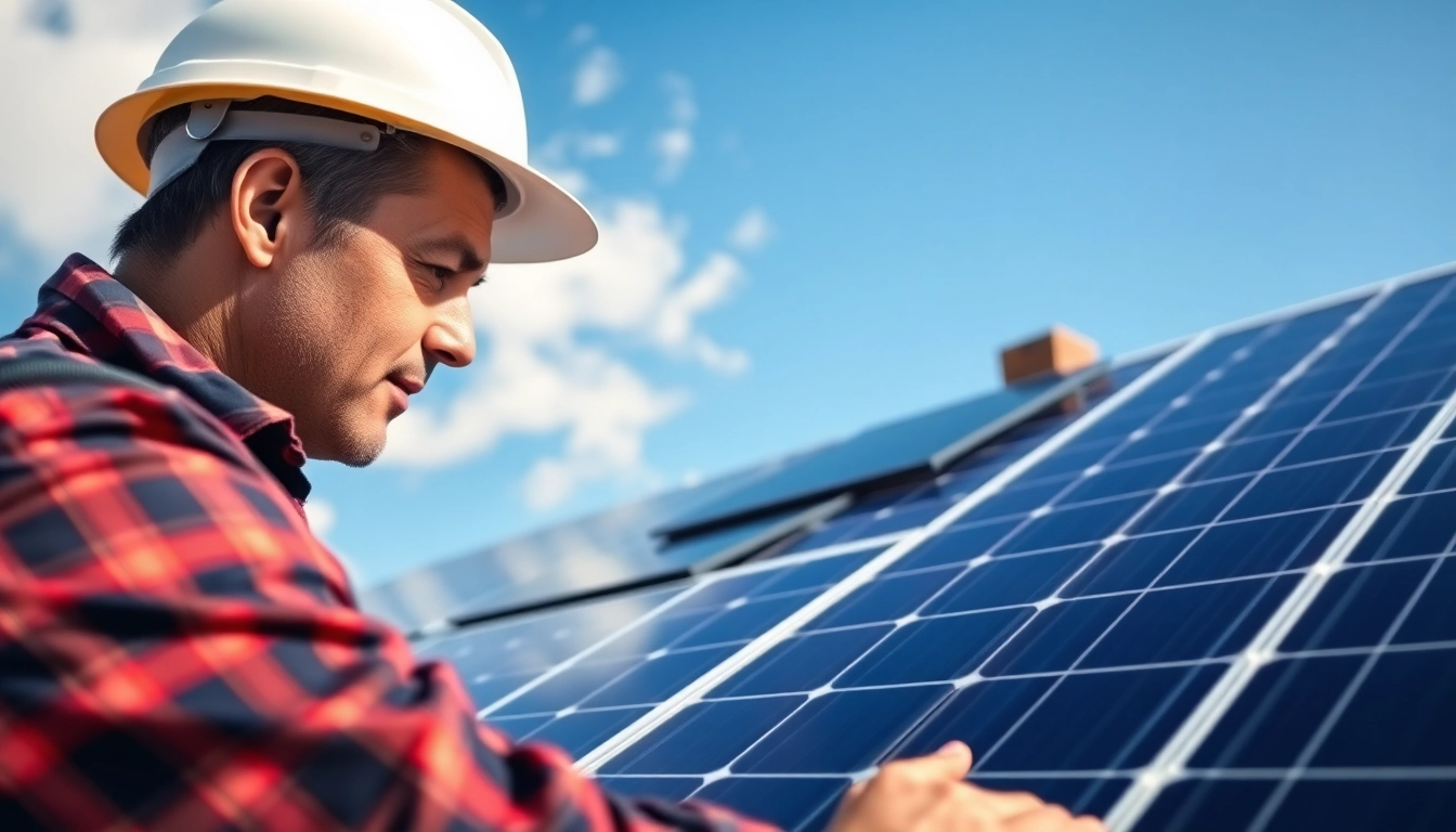 Providing essential solar maintenance New Jersey with a technician inspecting solar panels on a roof.