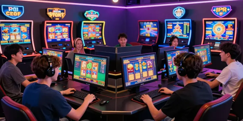 Players enjoying PG SLOT games in a lively gaming environment.