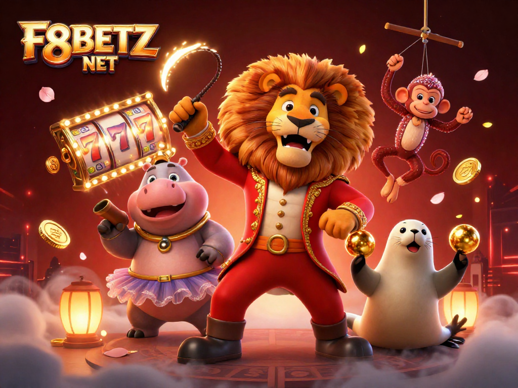 Experience thrilling gameplay at F8BETZ NET with an exciting 3D illustration of game characters and vibrant casino elements.