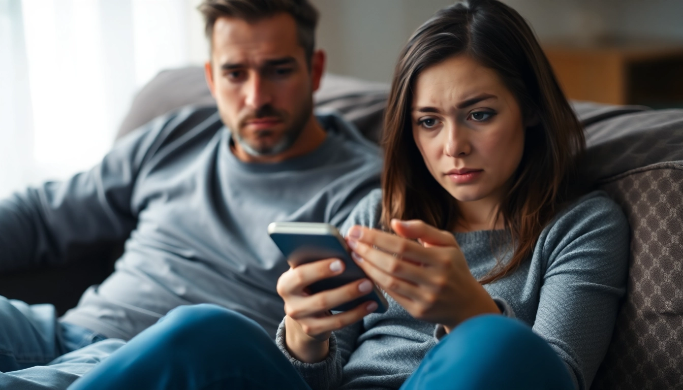 Observing signs of emotional infidelity in relationship, distressed woman looks at secret messages on phone.