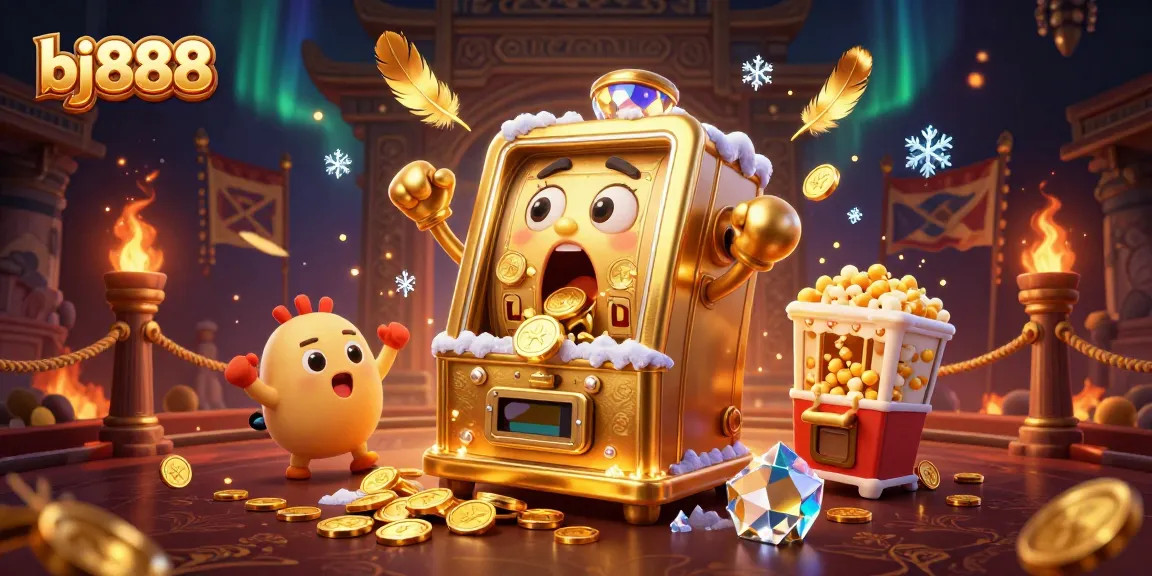 Experience bj888's thrilling jackpot wins as cartoon slot machines rejoice in a vibrant casino backdrop.