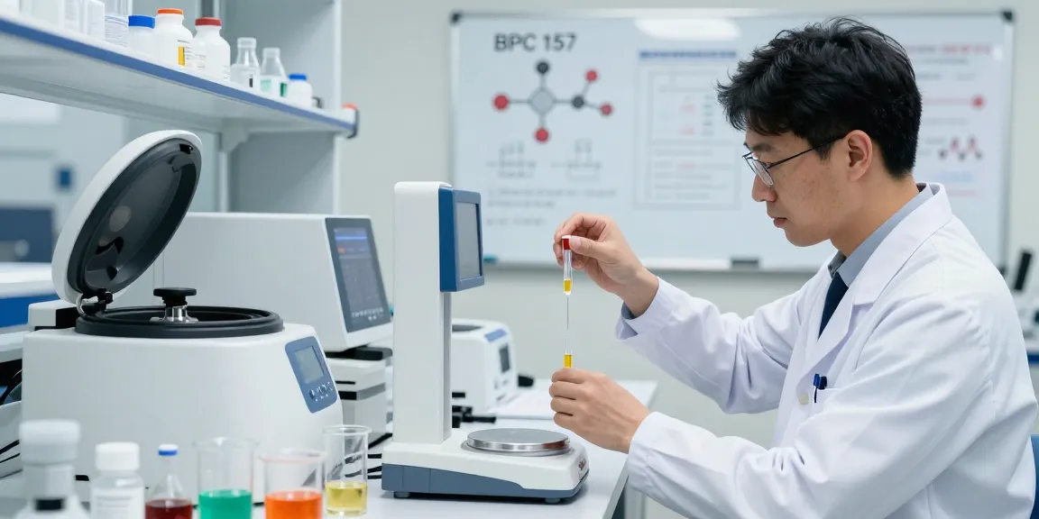 BPC 157 Benefits demonstrated in a modern lab with scientists innovating peptide research.