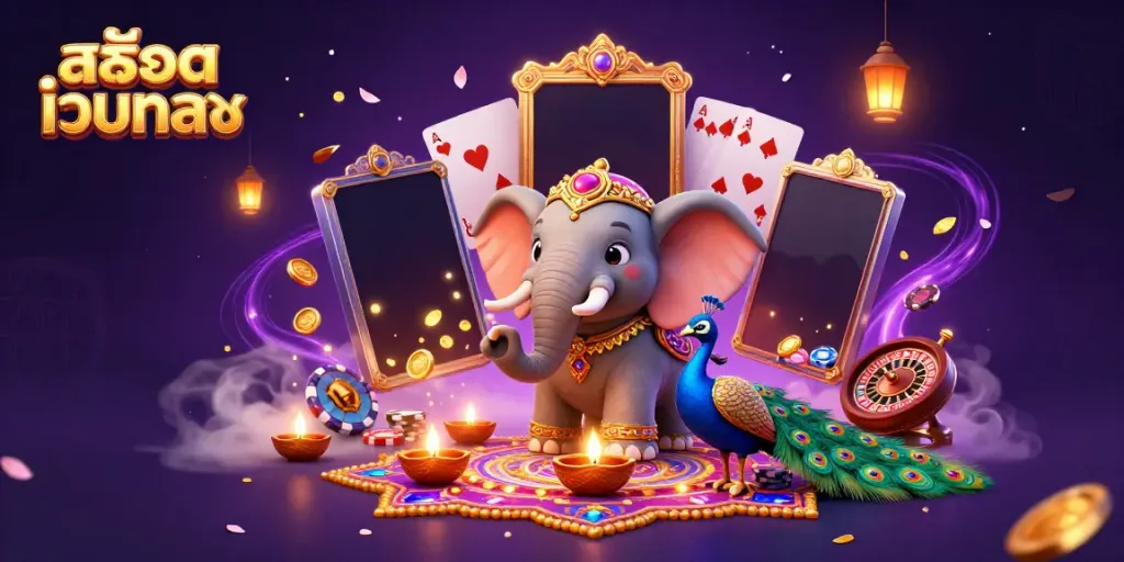 Experience สล็อตเว็บตรง with vibrant slot games and casino elements in a captivating 3D illustration.