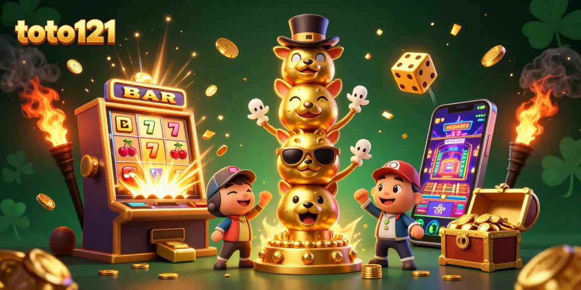 Toto121 brings excitement with golden totem and slot machine features dazzling casino elements.