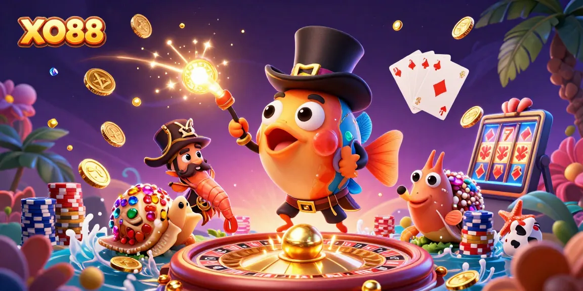 Attract golden coins with XO88, showcasing vibrant casino elements and characters in action.