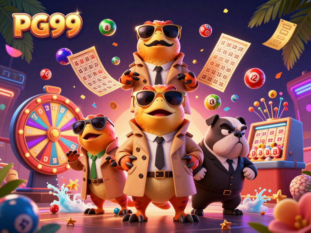 Join the PG99 excitement with raptors in a trench coat entering a VIP casino lounge.