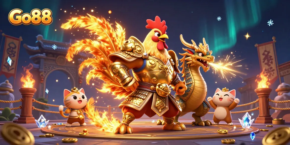Engage in thrilling gameplay at Go88 with dynamic illustrations showcasing vibrant characters and stunning casino elements.