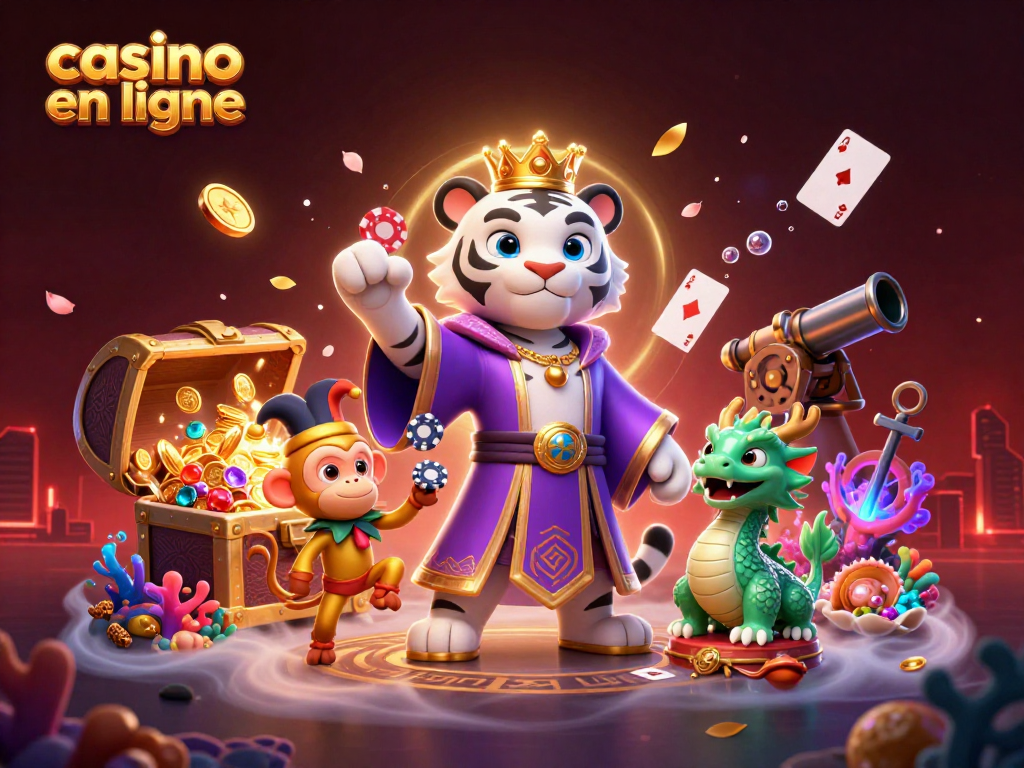 Jouez en ligne sur un casino en ligne, entouré d'un tigre blanc et d'un dragon en jade pour une expérience immersive unique.