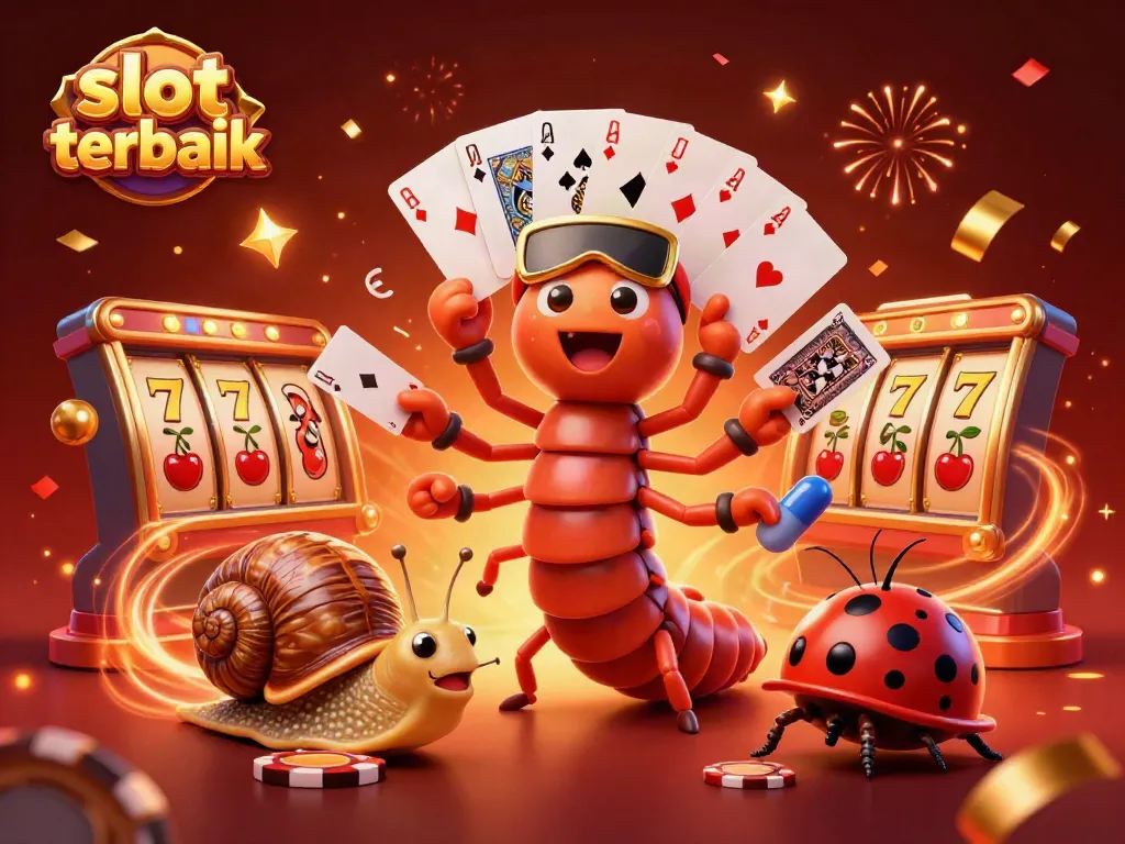 Slot gacor terbaik dengan dealer kartun dan pemain bersemangat, suasana kasino yang meriah.