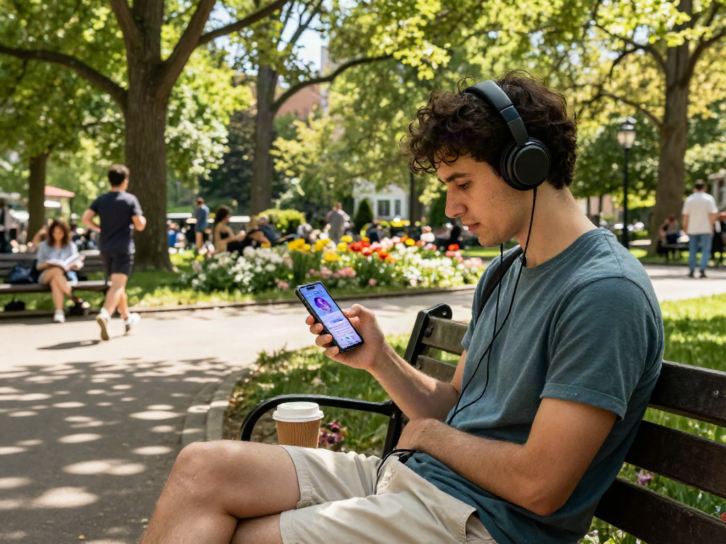 Engaging girlfriend AI app in use outdoors, blending tech with nature.
