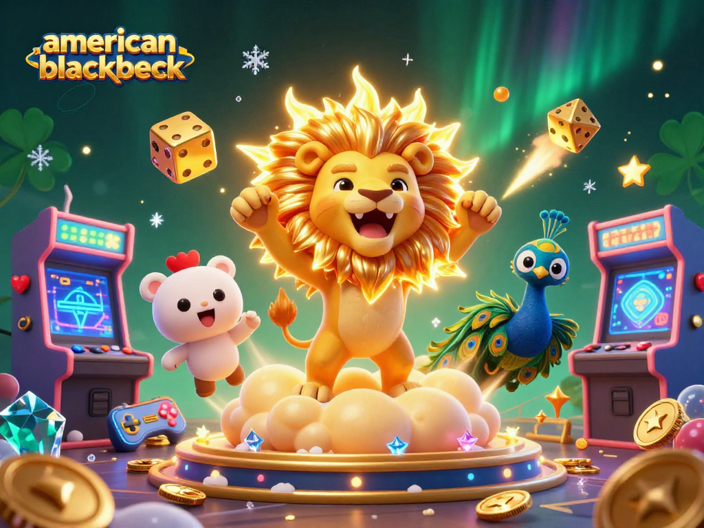 Engage in american-blackjack with a vibrant scene of a roaring lion and dynamic casino elements.