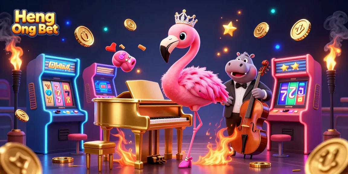 Engage in fun and excitement with Heng Ong Bet's vibrant casino atmosphere featuring animated characters.
