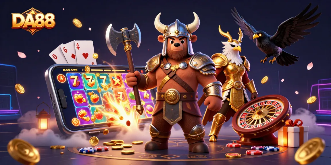 Engage with DA88's vibrant slot game adventure featuring dynamic characters and rich casino elements.
