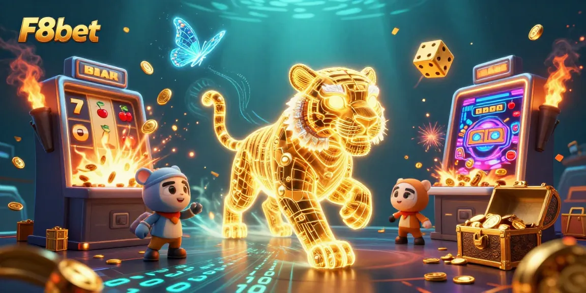 Experience F8bet's exciting world with golden tiger and dynamic casino elements.