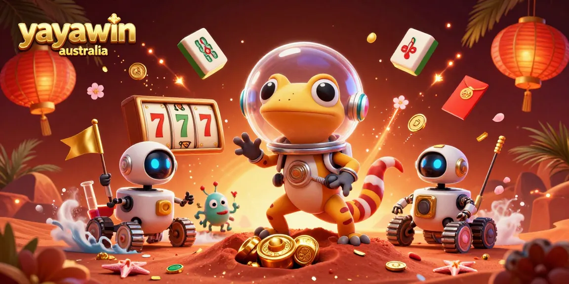Engage with exciting games at yayawin australia featuring a Martian gecko discovering a golden casino.