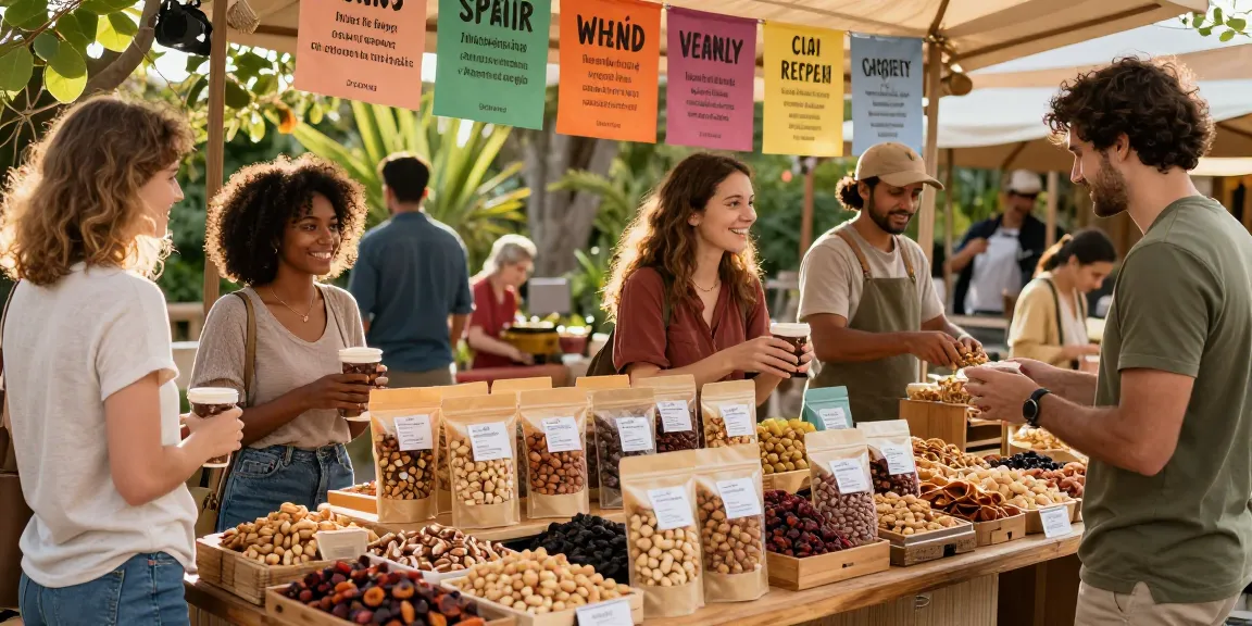 Shop for fresh nuts and dried fruits at market with M98 ฝาก-ถอน specials, vibrant atmosphere.