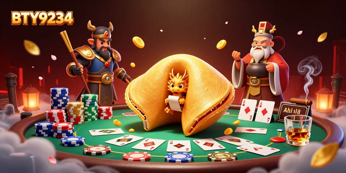 BTY9234 showcases a vibrant 3D casino scene with a golden fortune cookie and playful characters.