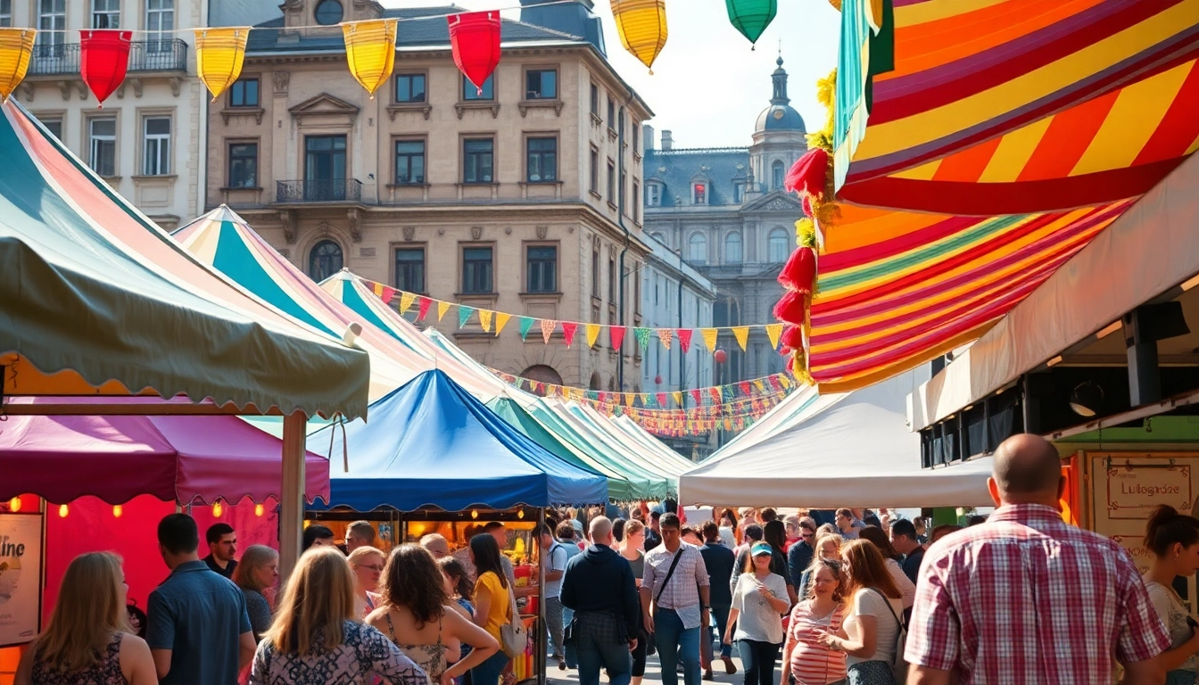 Evenimente Cluj la un festival in aer liber, cu multimi entuziaste si decoratiuni traditionale.