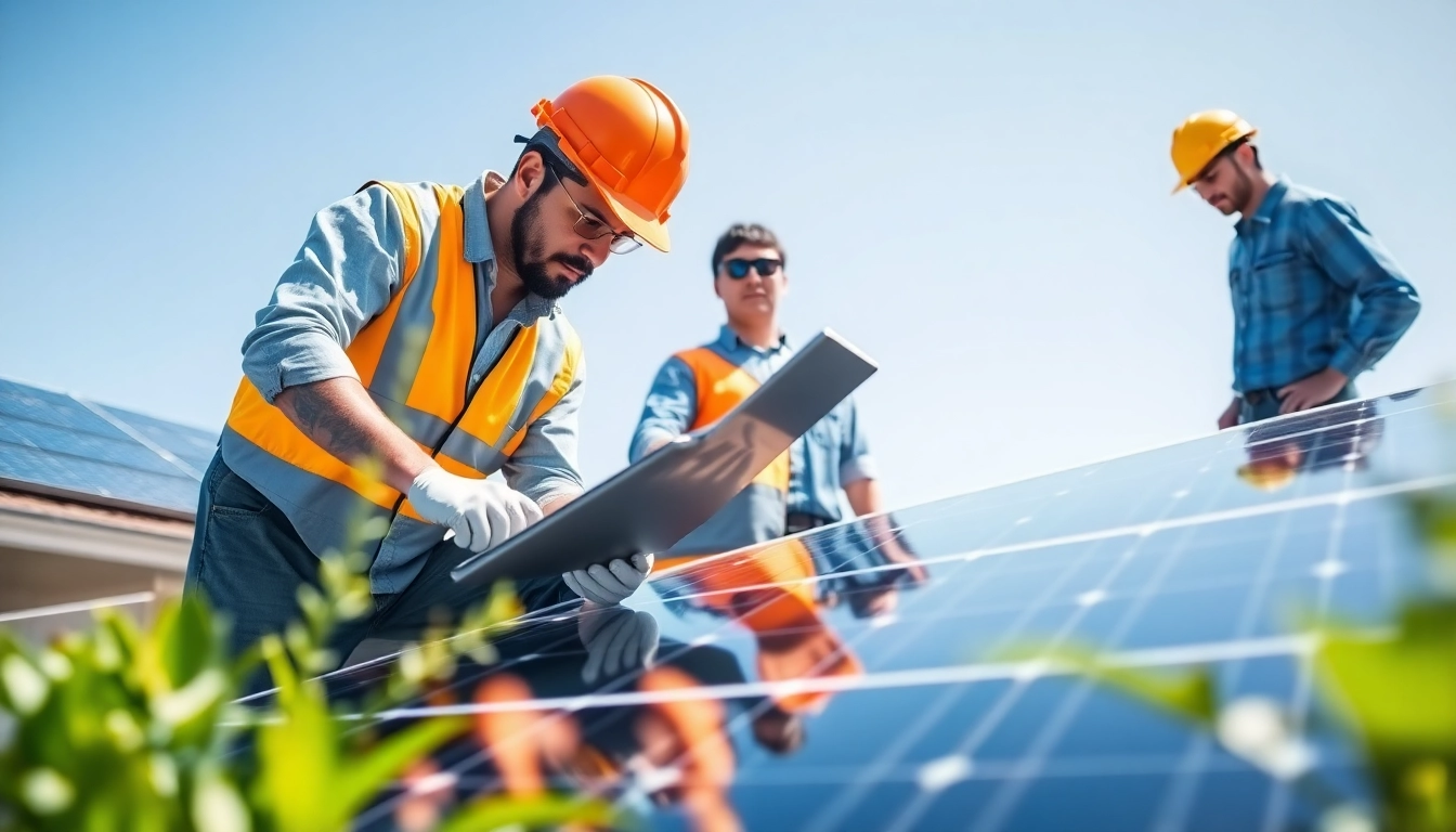 Technicians performing solar maintenance New Jersey on residential solar panels for efficiency enhancement.