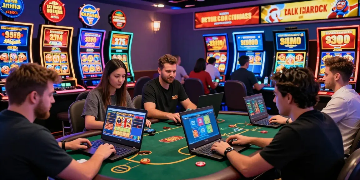 Vibrant scene showcasing 먹튀검증 in an online casino, players engaging with digital games.