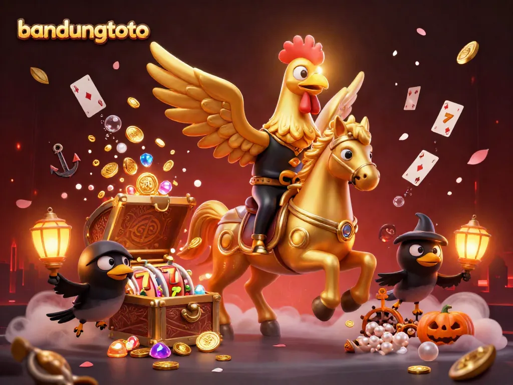Experience the thrill of bandungtoto with a golden rooster in a lively casino setting.