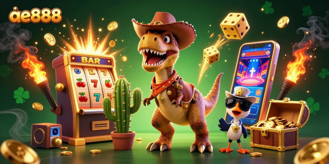 A jackpot explosion with T-Rex and friends, showcasing vibrant gaming excitement at ae888.