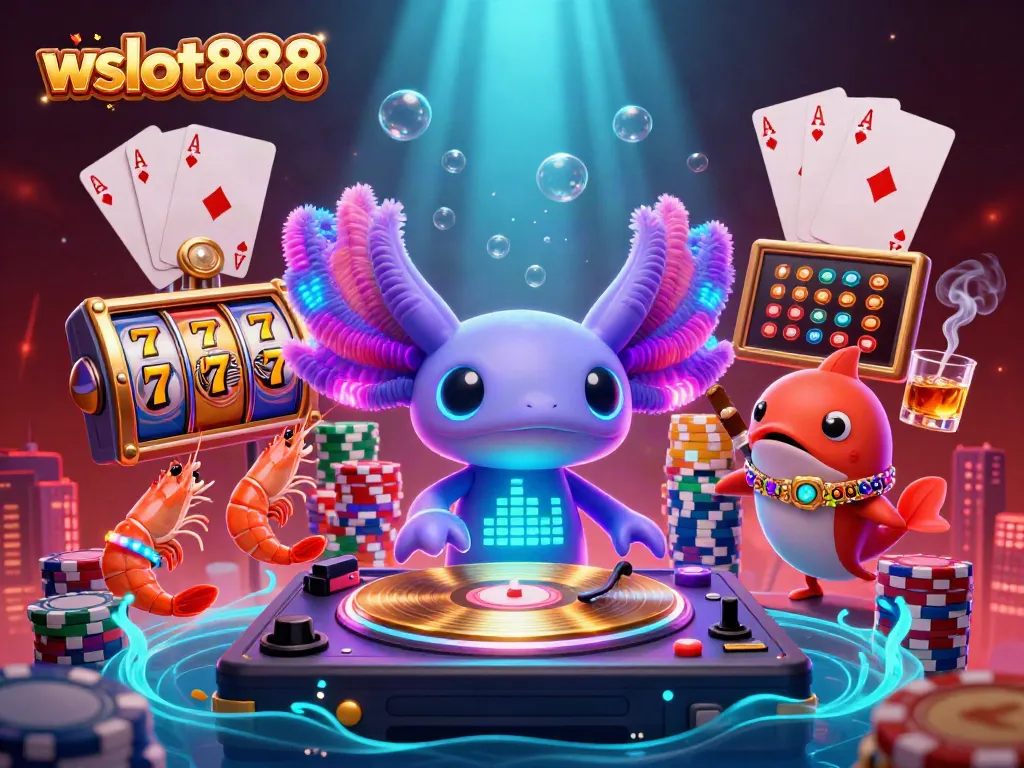 Rasakan sensasi permainan wslot888 dengan DJ axolotl neon dan suasana kasino yang mengagumkan.