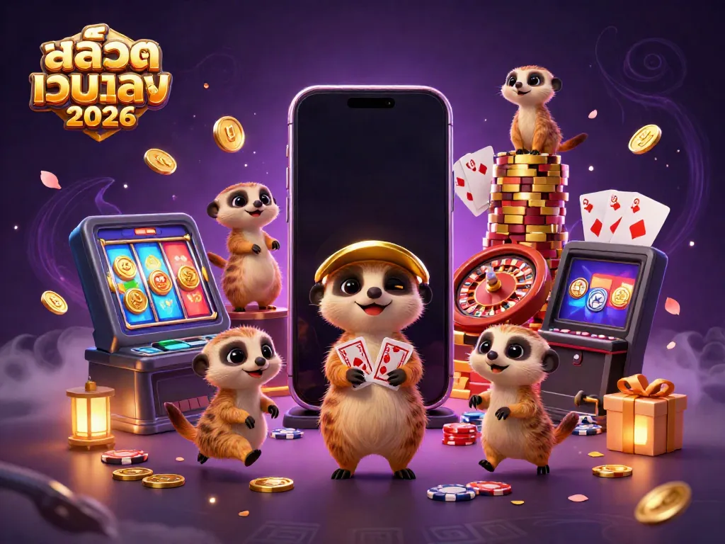 Meerkats run a colorful casino operation with slot games and roulette, embodying สล็อตเว็บตรง 2026 fun.